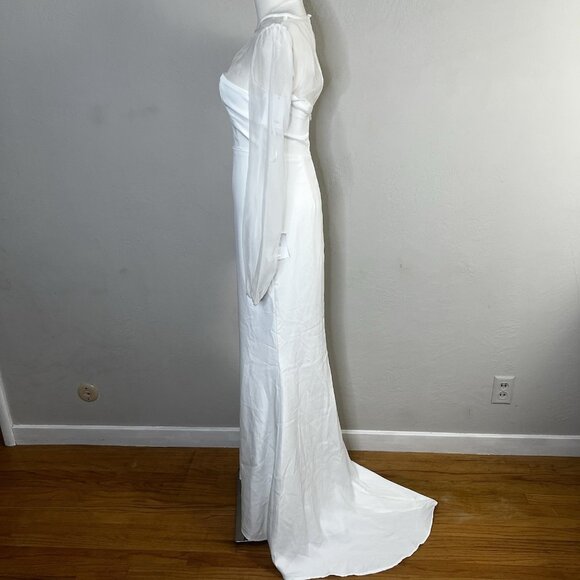 Lulus Maxi Dress‎ Immaculate Romance White Sheer Organza Long Sleeve Size XS NEW - Picture 4 of 12